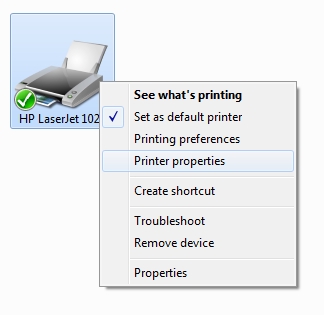 Right-click printer - Select Printer Properties